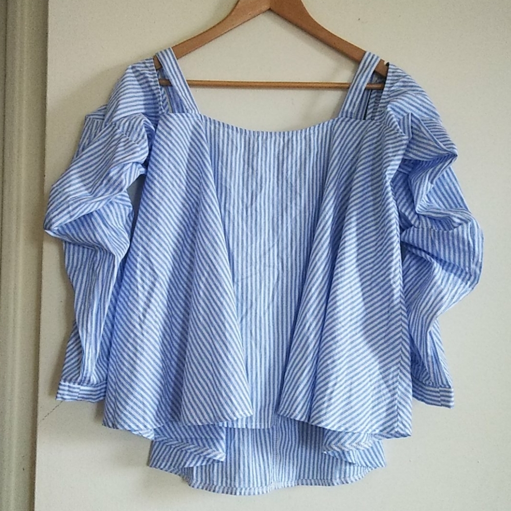 Timing Off the Shoulder Striped Blouse Sz L - Picture 7 of 8